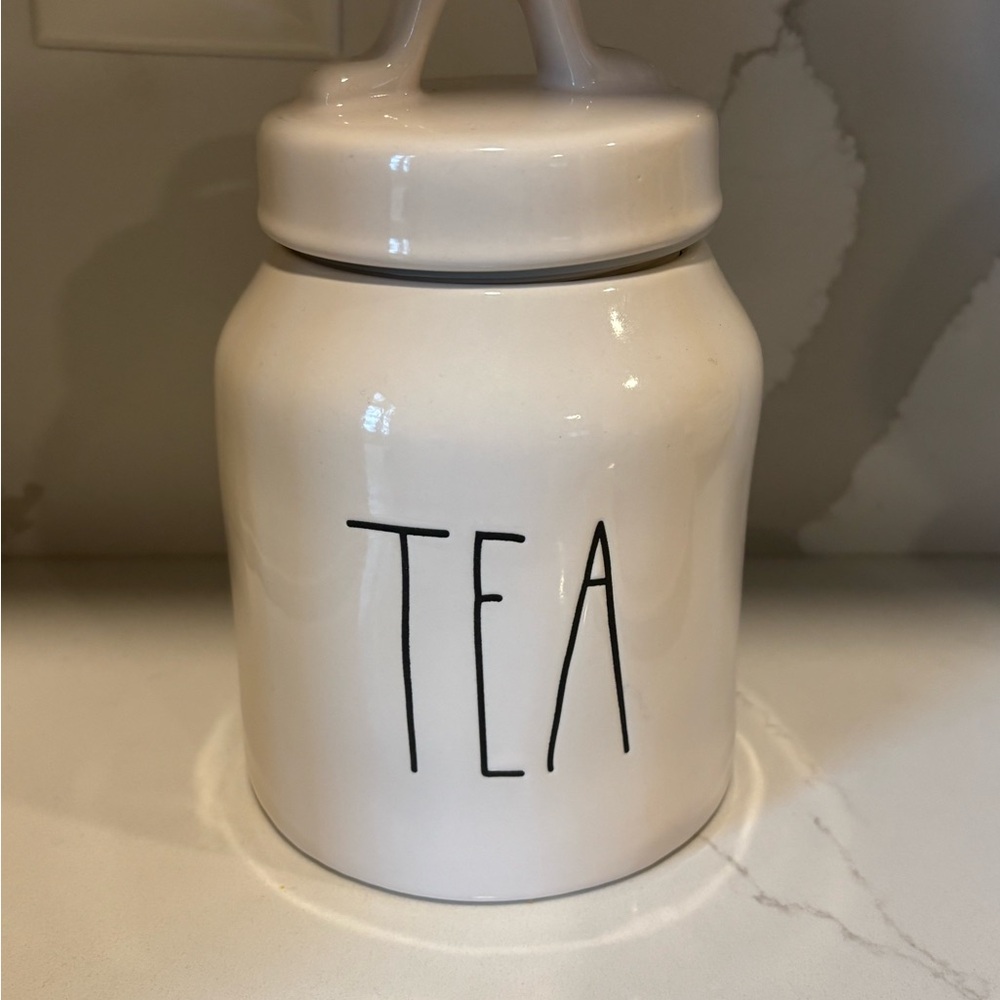 Rae Dunn White Ceramic Canister labeled TEA